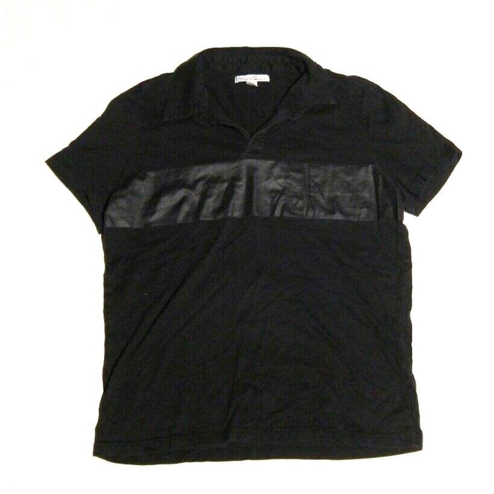 Kenneth Cole New York Black Polo Short Sleeve Shirt Black Graphic Stripe sz L